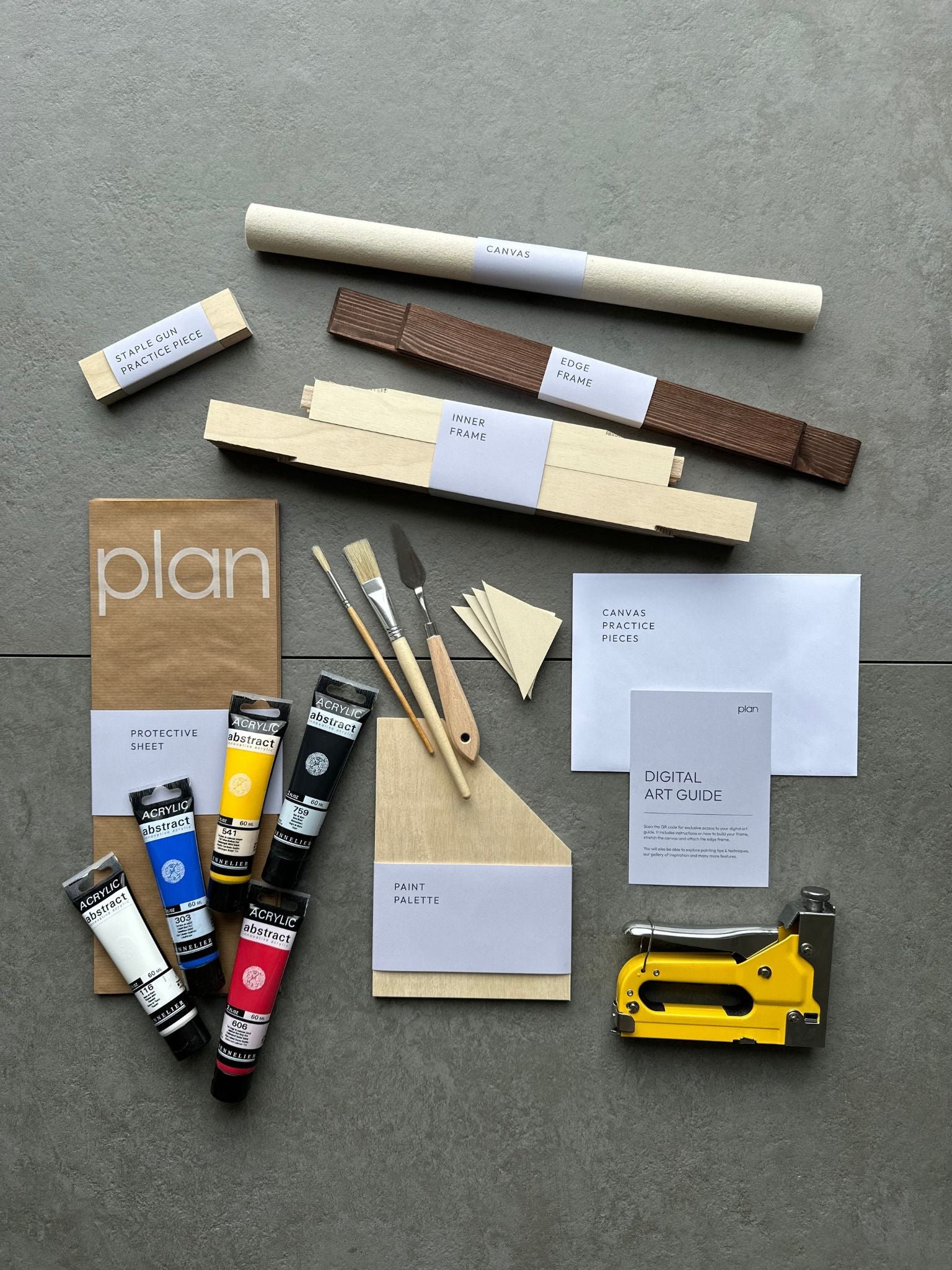 Plan Vild Art Kit in frame size 30x40cm — view the contents included to help you build a framed canvas and create bold, colourful artwork with full freedom at home.