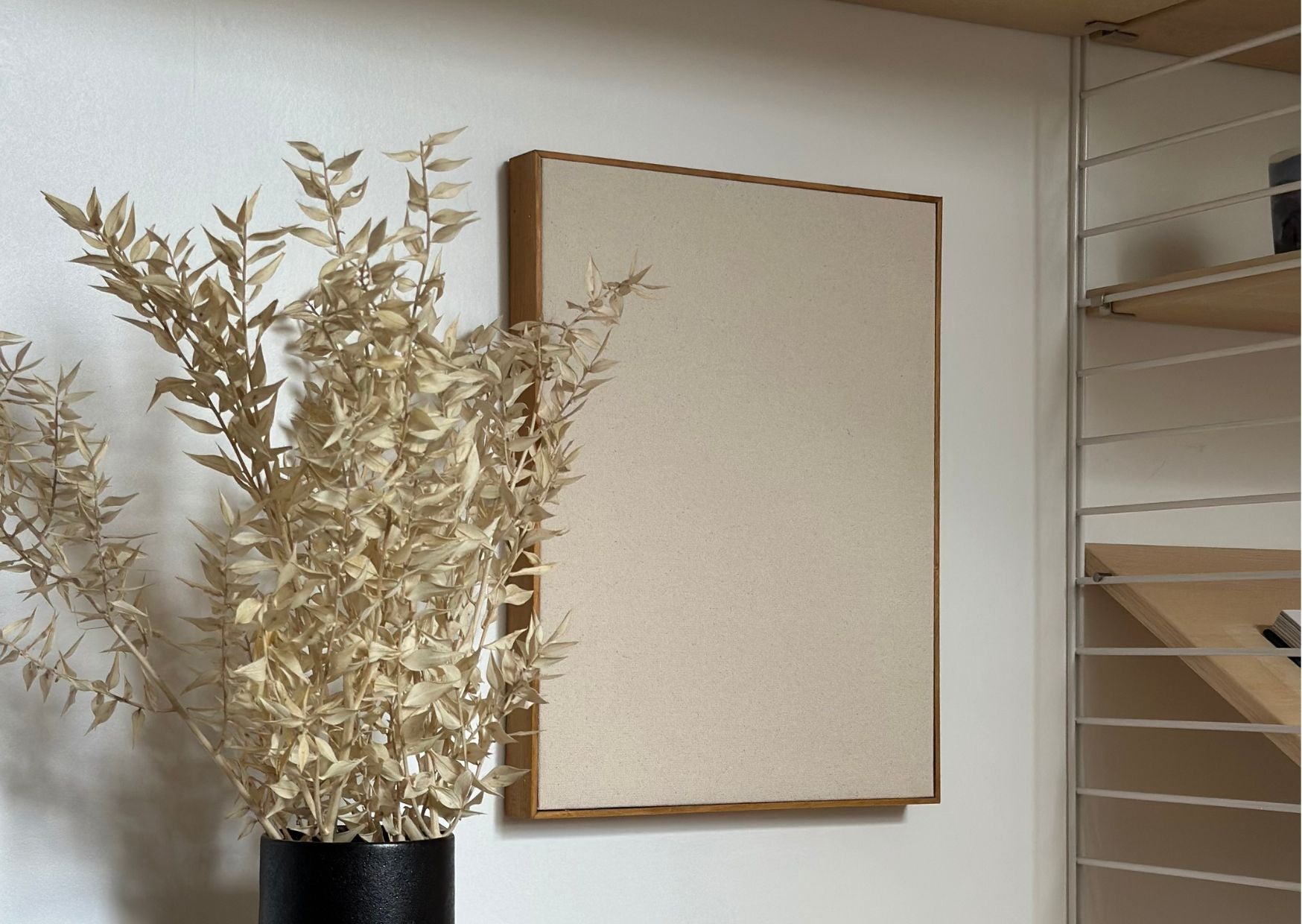 Single framed canvas art kit with raw cotton canvas and oak edge frame, designed to create your own wall art at home; also available in linen and dark oak frame options.