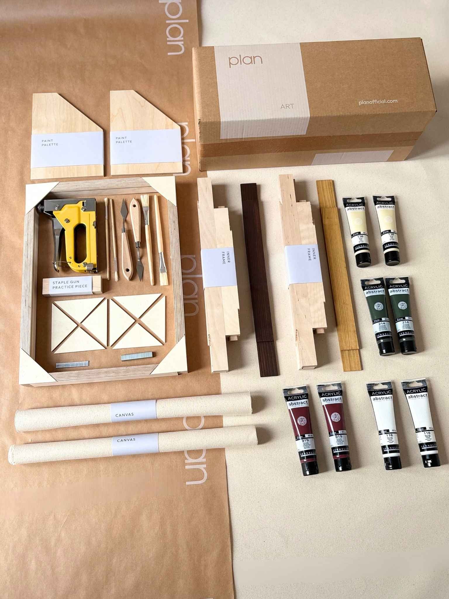 Finished forest red abstract artworks displayed as a matching pair, showing how a double art kit creates cohesive wall art for the home.